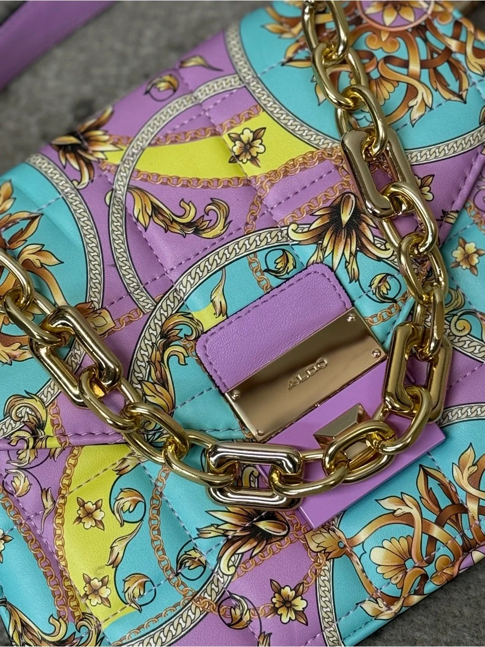 NWOT Pastel Floral Chain-Accent Top Handle Kamelia Bag by ALDO